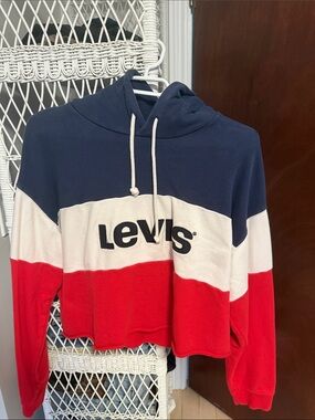 Levi's Navy White Red Cropped Colorblock Hoodie